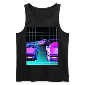 Vaporwave Esthétique Synthwave Car - Débardeur bio Premium Homme - noir - Devant - Michal (187cm)