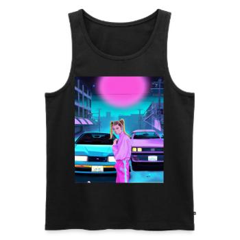 Vaporwave Esthétique Synthwave Car Anime Fille - Débardeur bio Premium Homme - noir - Devant - AI Model Male 178 light (178cm)