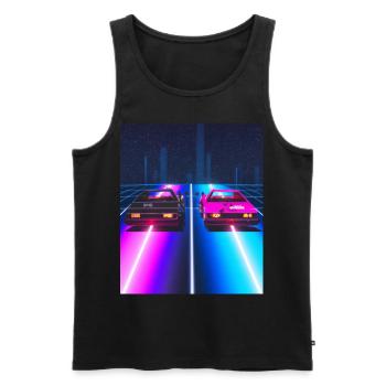 Vaporwave Esthétique Synthwave Car - Débardeur bio Premium Homme - noir - Devant - Michal (187cm)