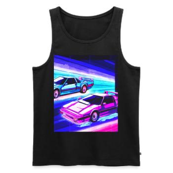 Vaporwave Esthétique Synthwave Car - Débardeur bio Premium Homme - noir - Devant - Michal (187cm)