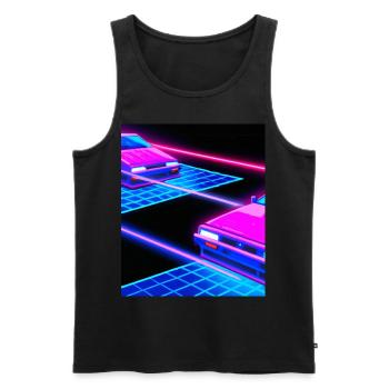 Vaporwave Esthétique Synthwave Car - Débardeur bio Premium Homme - noir - Devant - Michal (187cm)