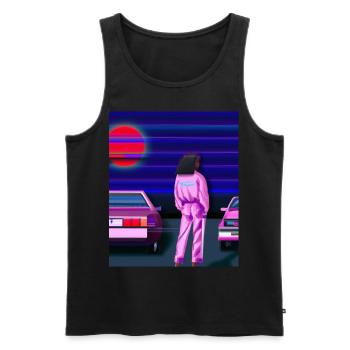 Vaporwave Esthétique Synthwave Car Anime Fille - Débardeur bio Premium Homme - noir - Devant - AI Model Male 178 light (178cm)