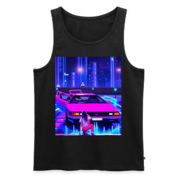 Vaporwave Esthétique Synthwave Car Anime Fille - Débardeur bio Premium Homme - noir - Devant - AI Model Male 178 light (178cm)