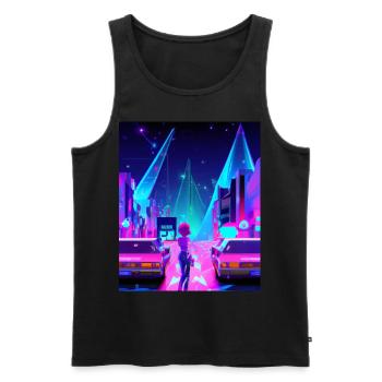 Vaporwave Esthétique Synthwave City Anime Girl - Débardeur bio Premium Homme - noir - Devant - AI Model Male 178 light (178cm)
