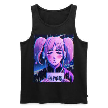 Pastel Esthétique Triste Anime Fille - Débardeur bio Premium Homme - noir - Devant - AI Model Male 178 light (178cm)