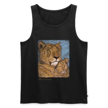 Lion Mother Lioness Lioness with Child Lion Cub Vintage Art - Men's Premium Organic Tank Top - black - Front - AI Model Male 178 light (178cm)