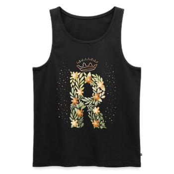 Monogramm Buchstabe R mit Krone, florales Ornament - Männer Premium Bio Tank Top - Schwarz - Vorne - AI Model Male 178 light (178cm)