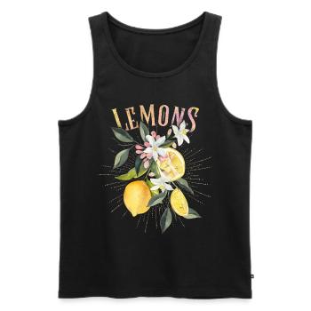 Zitrone, botanische Illustration, Zitronenblüten - Männer Premium Bio Tank Top - Schwarz - Vorne - AI Model Male 178 light (178cm)