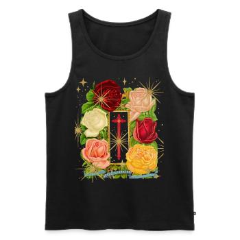 Jesus, Jesus Christ, vintage rose motif saying - Men's Premium Organic Tank Top - black - Front - Michal (187cm)