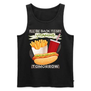 Malbouffe, restauration rapide, hot-dog drôle de dicton - Débardeur bio Premium Homme - noir - Devant - AI Model Male 178 light (178cm)