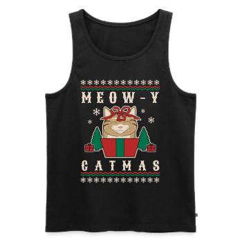 Meow-Y Catmas - Pull de Noël avec chat - Débardeur bio Premium Homme - noir - Devant - Michal (187cm)