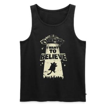 I Want to believe - Cat is kidnapped by UFO - Men's Premium Organic Tank Top - black - Front - Michal (187cm)
