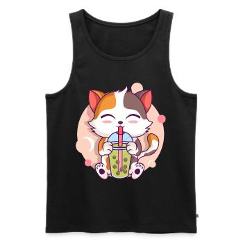 Anime Kawaii Katze Trinkt Boba Tea bubble Tea - Männer Premium Bio Tank Top - Schwarz - Vorne - AI Model Male 178 light (178cm)