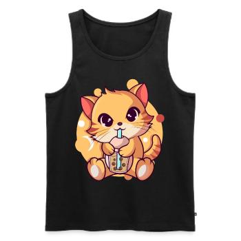 Anime Kawaii Chat Boissons Boba Thé Bubble Thé - Débardeur bio Premium Homme - noir - Devant - AI Model Male 178 light (178cm)