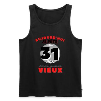Cadeau Homme anniversaire 31 ans - Débardeur bio Premium Homme - noir - Devant - AI Model Male 178 light (178cm)
