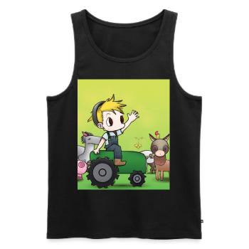 Green Tractor Birthday Anime Farm Animals - Men's Premium Organic Tank Top - black - Front - Michal (187cm)