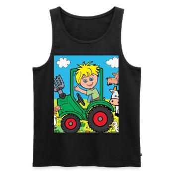 Tracteur vert anniversaire animaux de la ferme - Débardeur bio Premium Homme - noir - Devant - AI Model Male 178 light (178cm)