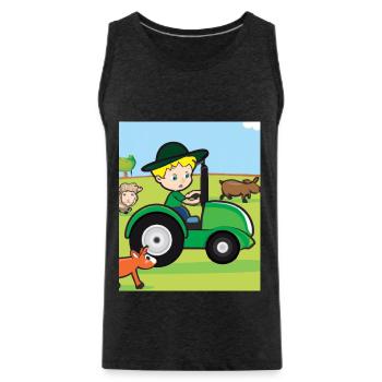 Tracteur vert anniversaire animaux de la ferme - Débardeur bio Premium Homme - charbon - Devant - Alexander (188cm)