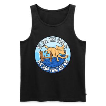 Dock Diving Run, Jump, Swim and Win - Männer Premium Bio Tank Top - Schwarz - Vorne - AI Model Male 178 light (178cm)