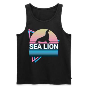 Lion de mer Rétro - Débardeur bio Premium Homme - noir - Devant - AI Model Male 178 light (178cm)