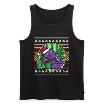 Ugly Christmas Sweater Tshirt Weihnachten Nilpferd - Männer Premium Bio Tank Top - Schwarz - Vorne - Michal (187cm)