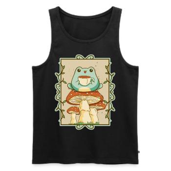 Cottagecore Aesthetic Kawaii Frog Sipping Tea - Men's Premium Organic Tank Top - black - Front - Michal (187cm)
