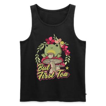 Cottagecore Aesthetic Frog Sipping Tea - Men's Premium Organic Tank Top - black - Front - AI Model Male 178 light (178cm)