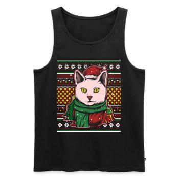 Pull de Noël moche Chat de Noël - Débardeur bio Premium Homme - noir - Devant - Michal (187cm)