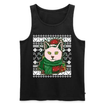 Pull de Noël moche Chat de Noël - Débardeur bio Premium Homme - noir - Devant - Michal (187cm)