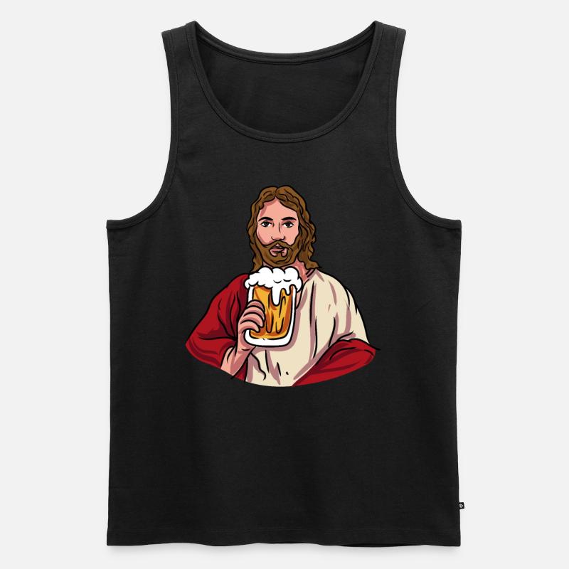 Jesus mit Bierkrug - Männer Premium Bio Tank Top - Schwarz