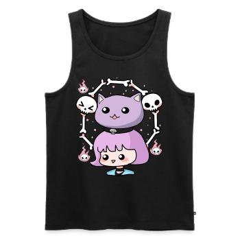 Cute Wiccan Cat Gothic Girl Pastel Goth Anime Aest - Men's Premium Organic Tank Top - black - Front - AI Model Male 178 light (178cm)