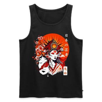 Geisha japonaise Kimono Cherry Blossom Sakura - Débardeur bio Premium Homme - noir - Devant - AI Model Male 178 light (178cm)