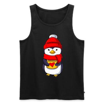 Cute penguin with teacup - Men's Premium Organic Tank Top - black - Front - AI Model Male 178 light (178cm)