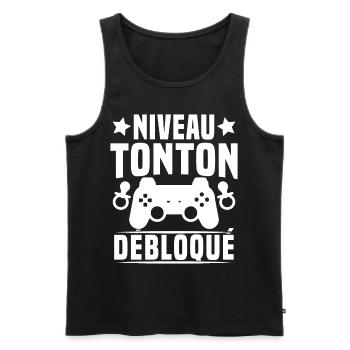 niveau tonton débloqué rétro oncle gamer geek - Débardeur bio Premium Homme - noir - Devant - AI Model Male 178 light (178cm)