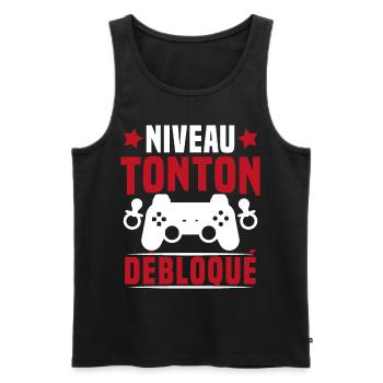 niveau tonton débloqué rétro oncle gamer geek - Débardeur bio Premium Homme - noir - Devant - AI Model Male 178 light (178cm)