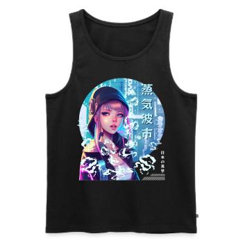 Japanese Vaporwave Girl Futuristic Cyber Aesthetic - Men's Premium Organic Tank Top - black - Front - AI Model Male 178 light (178cm)