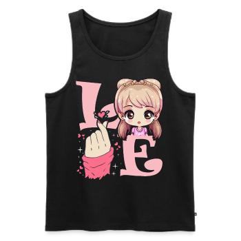 Love Saranghae Finger Heart Anime coréen Chibi Kpo - Débardeur bio Premium Homme - noir - Devant - AI Model Male 178 light (178cm)