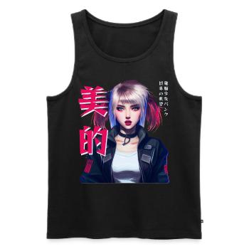 Japonais Techwear Anime Girl Cybergoth Vaporwave - Débardeur bio Premium Homme - noir - Devant - AI Model Male 178 light (178cm)
