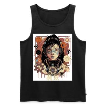 Cyber Steampunk Japanese Anime Robot Girl - Men's Premium Organic Tank Top - black - Front - AI Model Male 178 light (178cm)