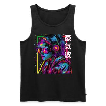 Cyberpop Girl Urban Japanese Streetwear Esthétique - Débardeur bio Premium Homme - noir - Devant - AI Model Male 178 light (178cm)