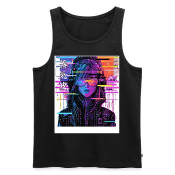 Vaporwave Glitch Girl Japanese Cyberpop Aesthetic - Men's Premium Organic Tank Top - black - Front - AI Model Male 178 light (178cm)