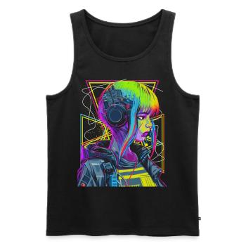 Japonais Vaporwave Anime Fille Futurisme Aesthethique - Débardeur bio Premium Homme - noir - Devant - AI Model Male 178 light (178cm)