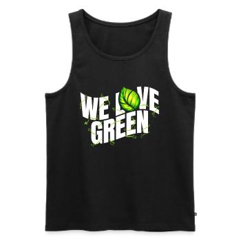 Jeu de mots végétarien - We Love Green - Go Vegan - Débardeur bio Premium Homme - noir - Devant - Michal (187cm)
