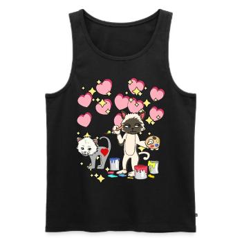 Fantasy Cat Artist Paints Brush Art Kid - Men's Premium Organic Tank Top - black - Front - AI Model Male 178 light (178cm)