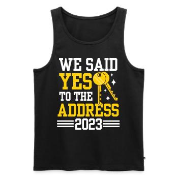 We said yes to the address 2023 - Men's Premium Organic Tank Top - black - Front - AI Model Male 178 light (178cm)