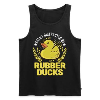 Facilement distrait par Rubber Ducks Rubber Duck - Débardeur bio Premium Homme - noir - Devant - AI Model Male 178 light (178cm)