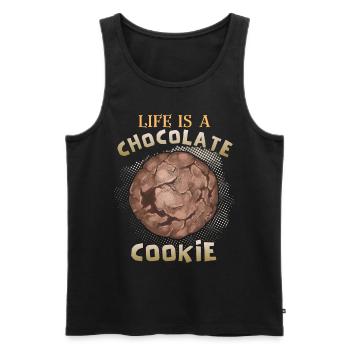 Chocolat, biscuits aux pépites de chocolat drôle de dicton - Débardeur bio Premium Homme - noir - Devant - AI Model Male 178 light (178cm)