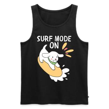 Drôle de surfeur, surf, chien avec planche de surf disant - Débardeur bio Premium Homme - noir - Devant - AI Model Male 178 light (178cm)