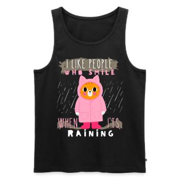 Cat in the rain, raincoat, rubber boots, saying - Men's Premium Organic Tank Top - black - Front - Michal (187cm)