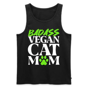 Maman chat végétalien - Débardeur bio Premium Homme - noir - Devant - Michal (187cm)